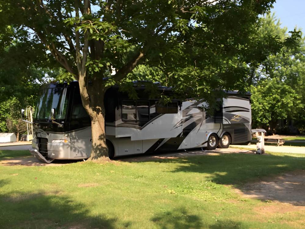 Parked RV at site Cedar Lake Family Campground