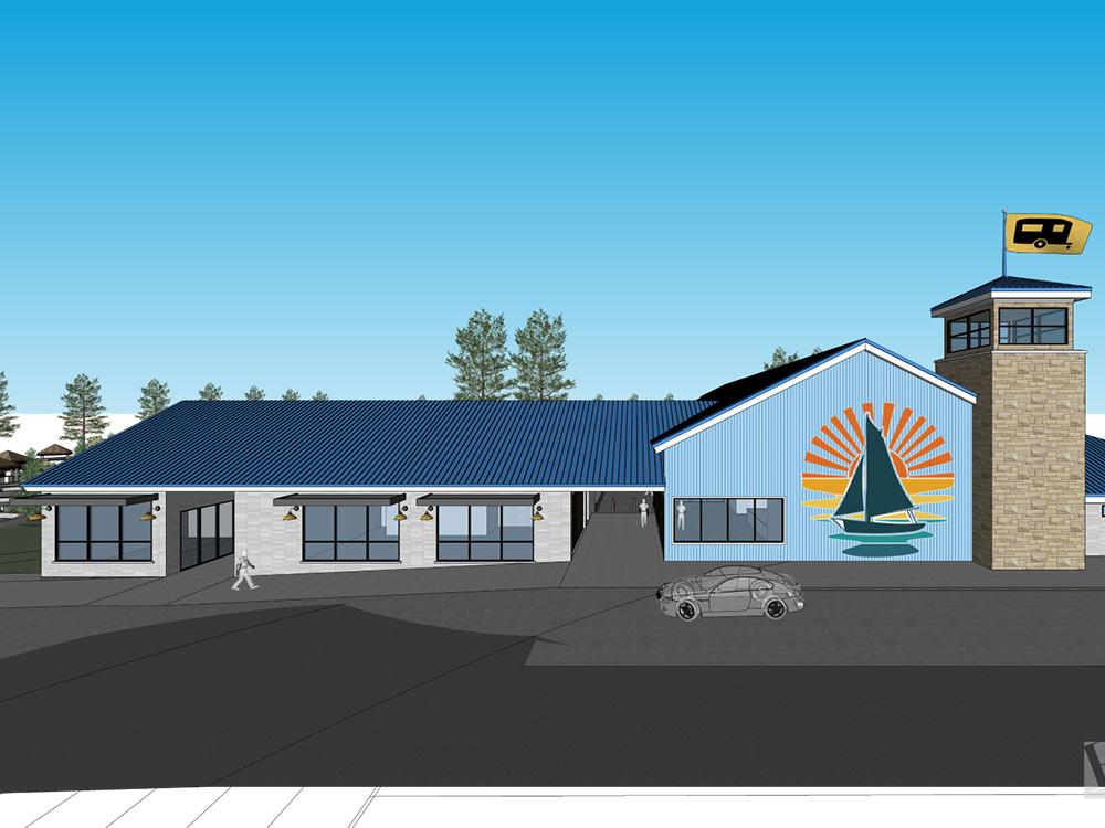 Art rendering of office exterior at TWISTED PARROT LUXURY RV RESORT