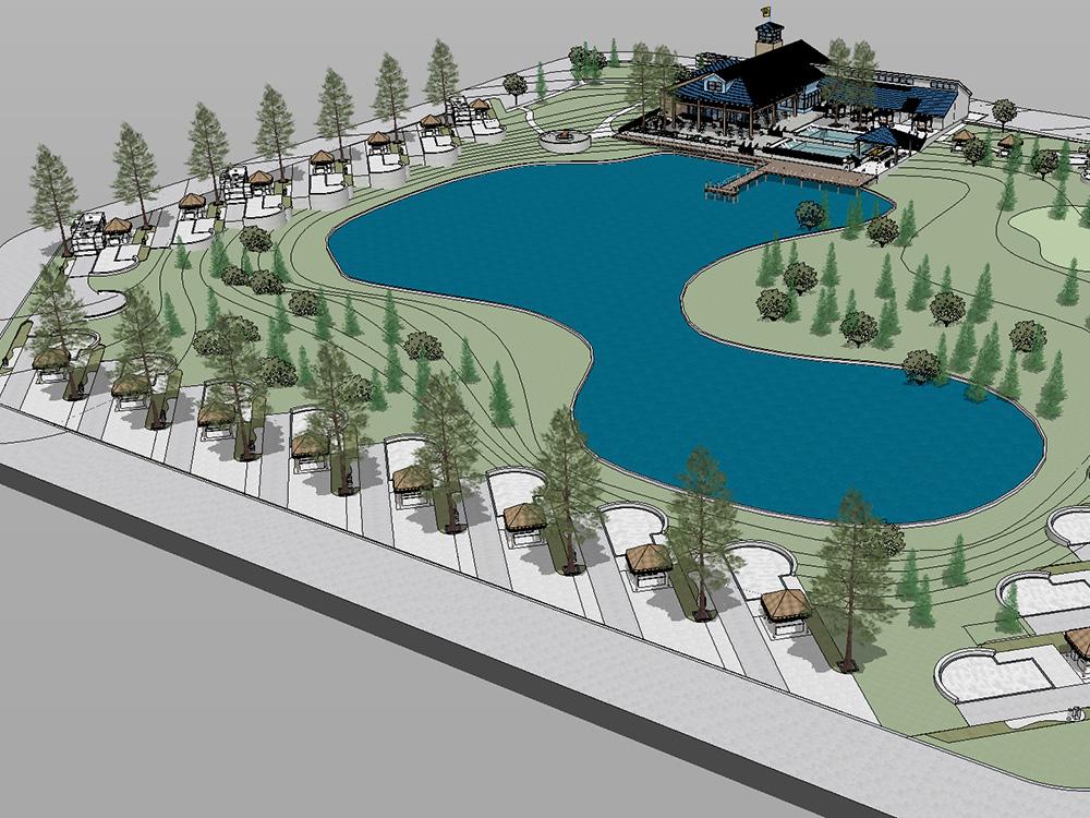 Art rendering of aerial view of the park at TWISTED PARROT LUXURY RV RESORT