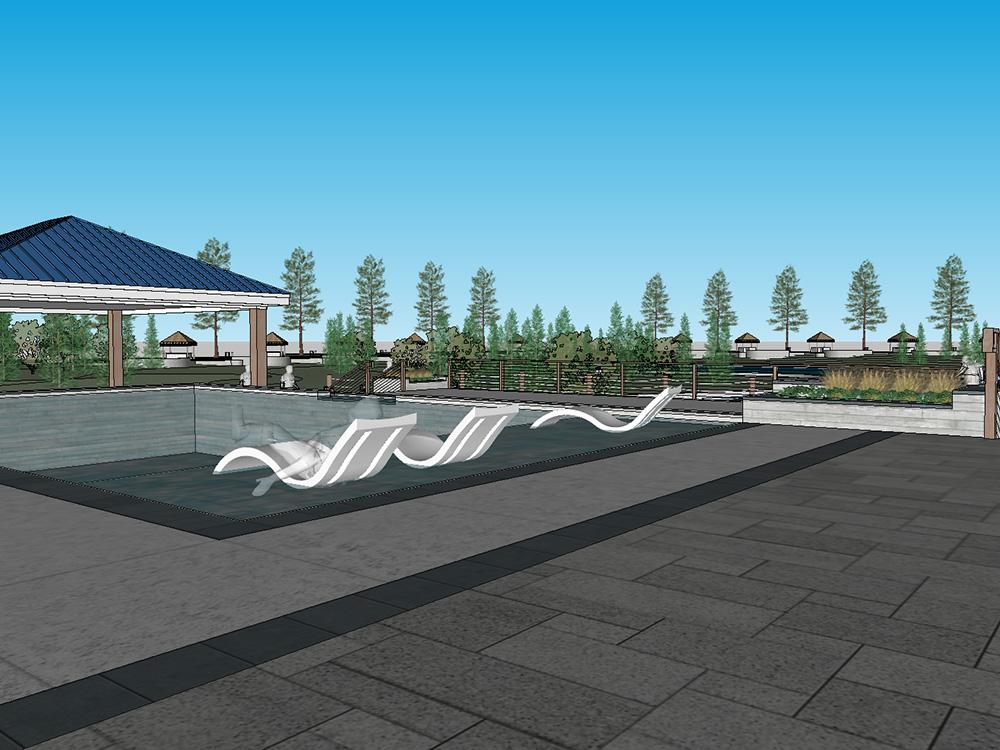 Art rendering of lounge chairs and gazebo at TWISTED PARROT LUXURY RV RESORT