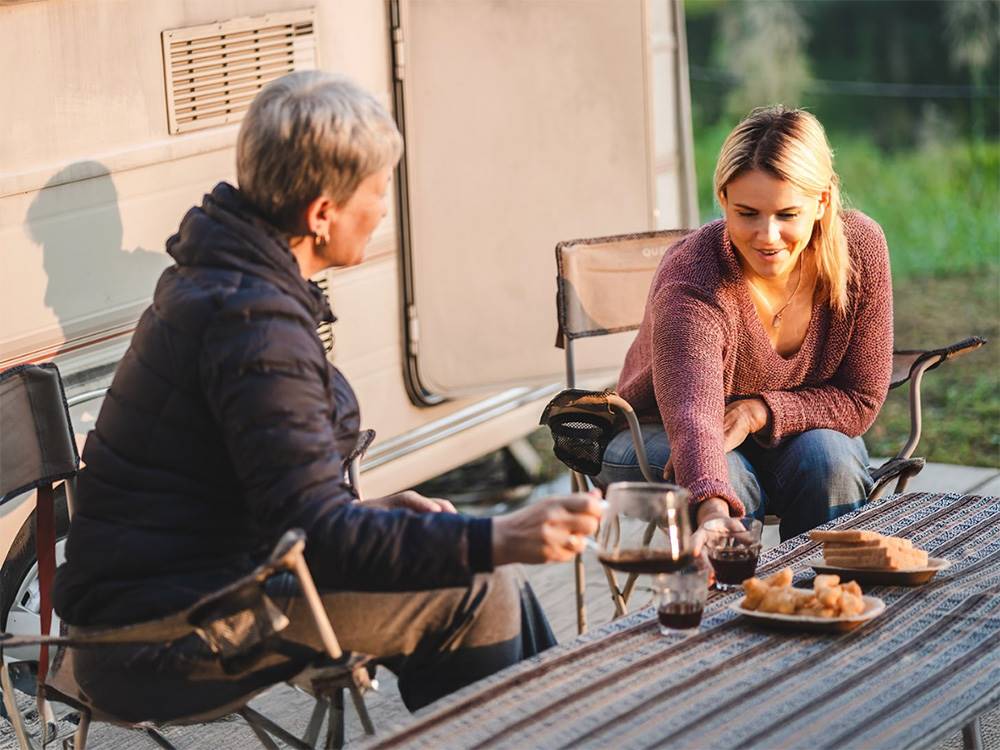 People having coffee at their site