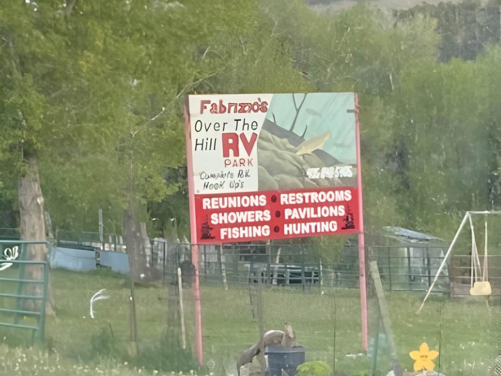 Welcome sign at site Over the Hill RV Park