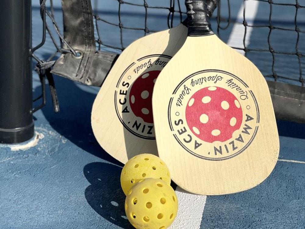A close up of the pickle ball paddles at DESERT SPRINGS RV RESORT