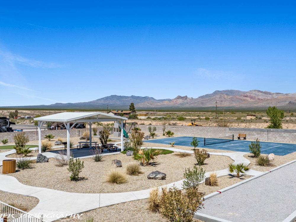 Aerial view of the pickle ball court at DESERT SPRINGS RV RESORT