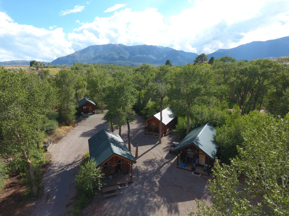 Aerial view of cabin rentals at Pine Creek Cabins Resort