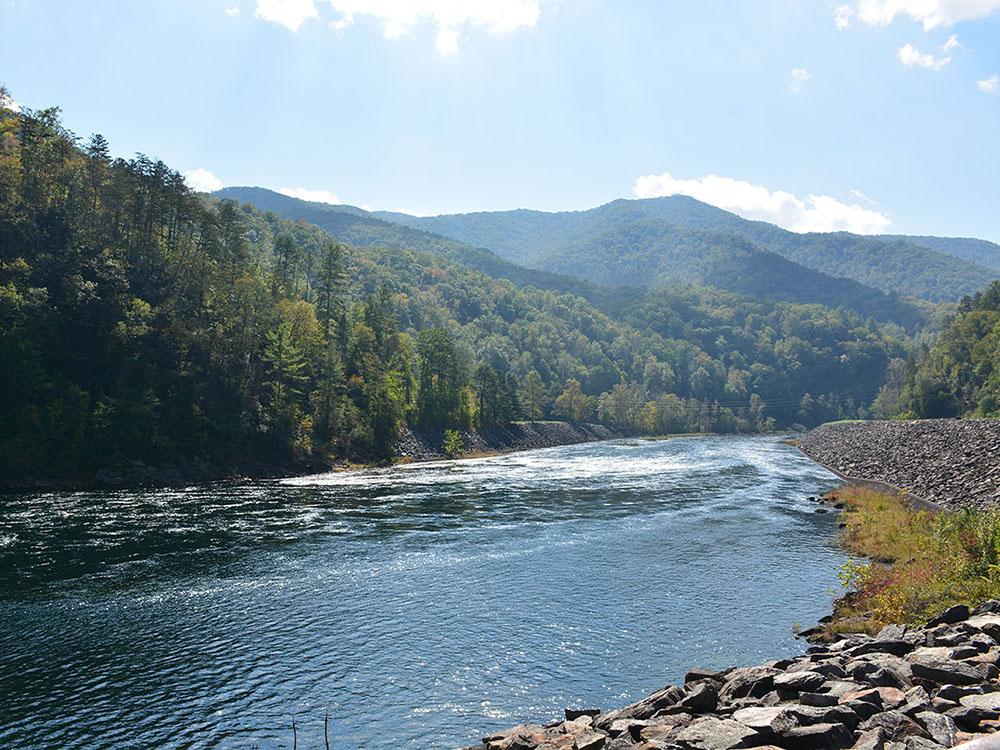 View of the river and mountains at SWEETWATER SIGHTS RV PARK & CABIN RENTALS