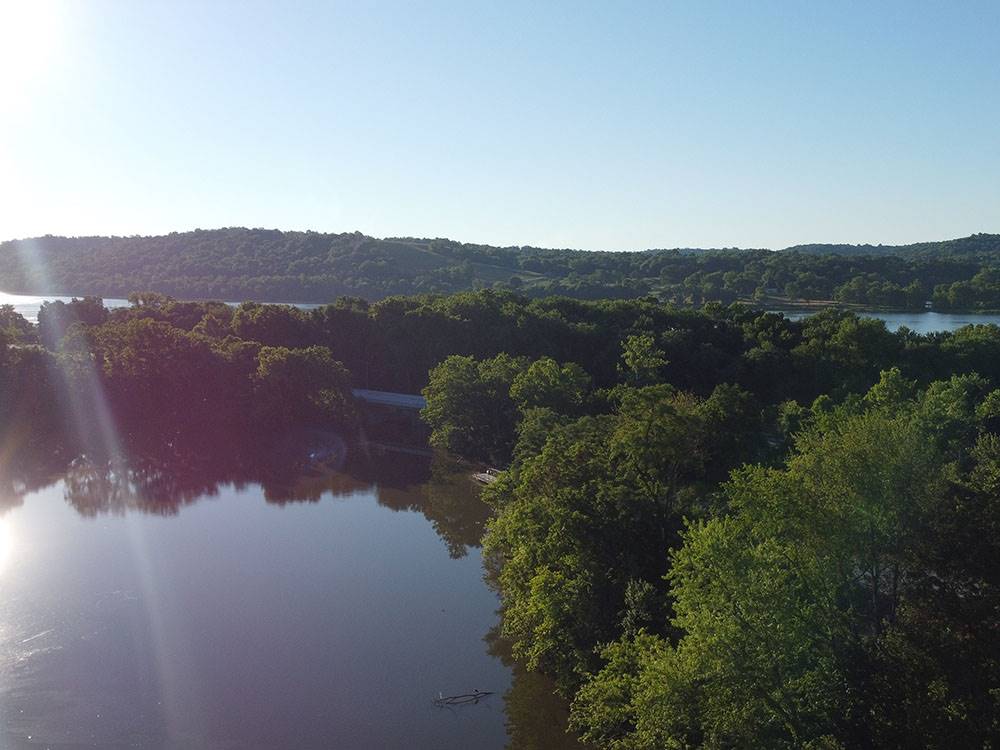 The sun setting over the river
