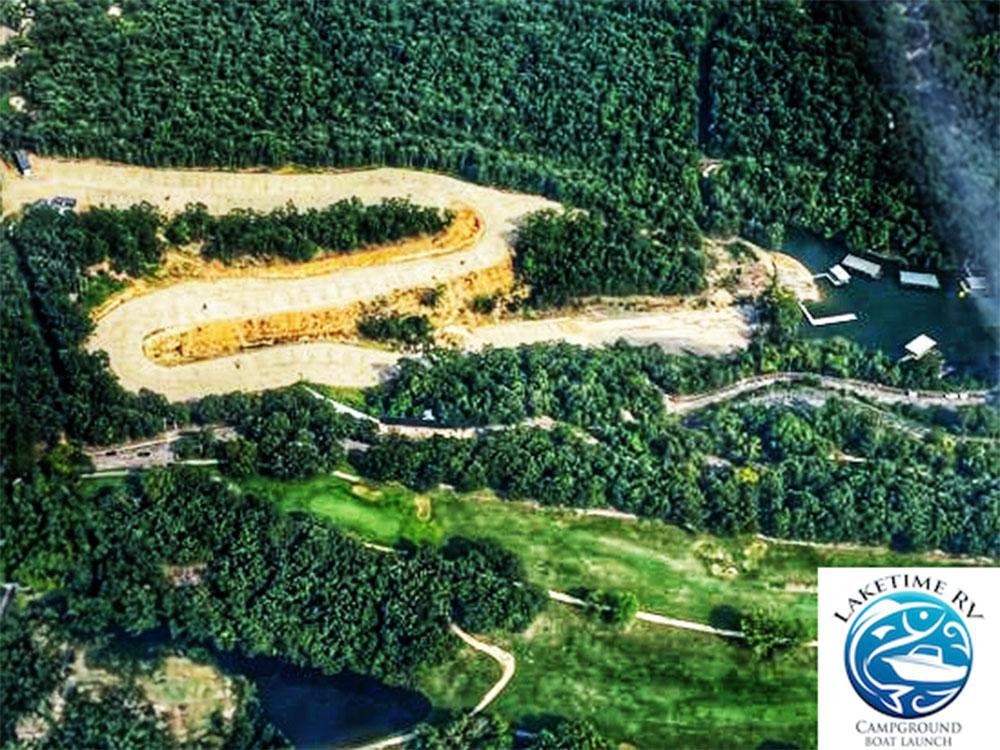 Aerial shot of grounds at LAKETIME RV CAMPGROUND