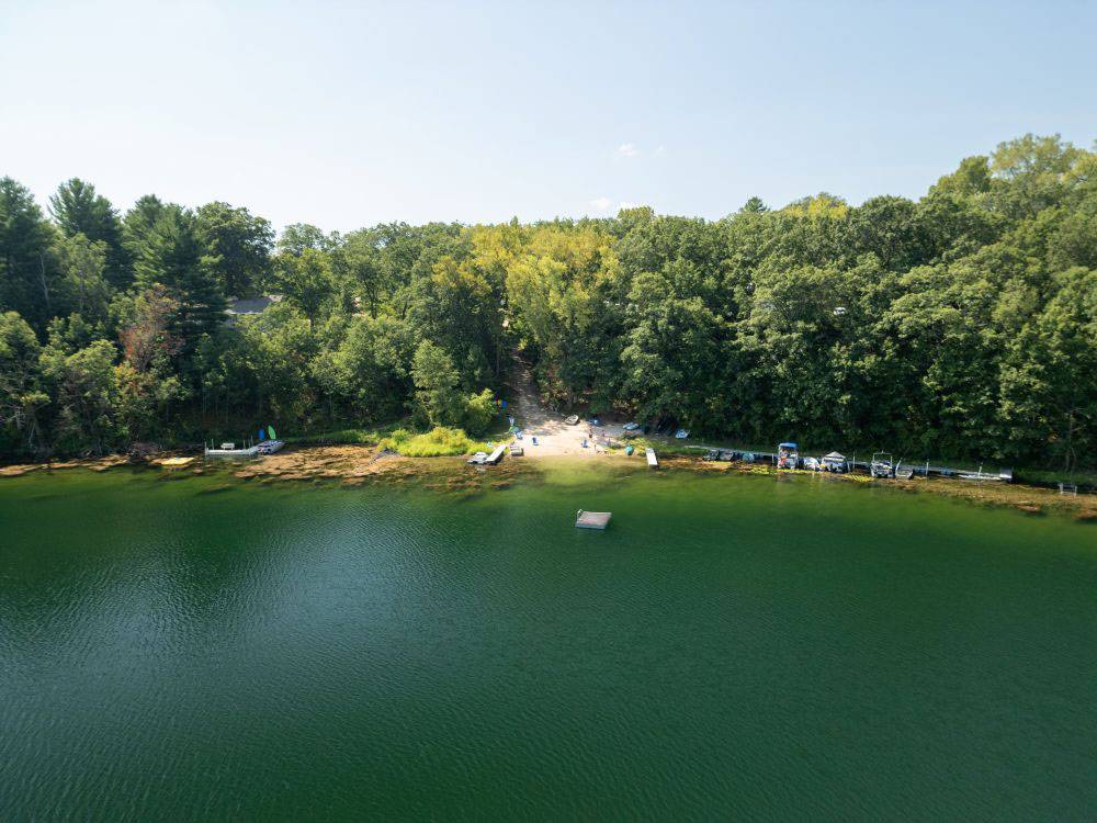 Aerial view of the banks along the lake
