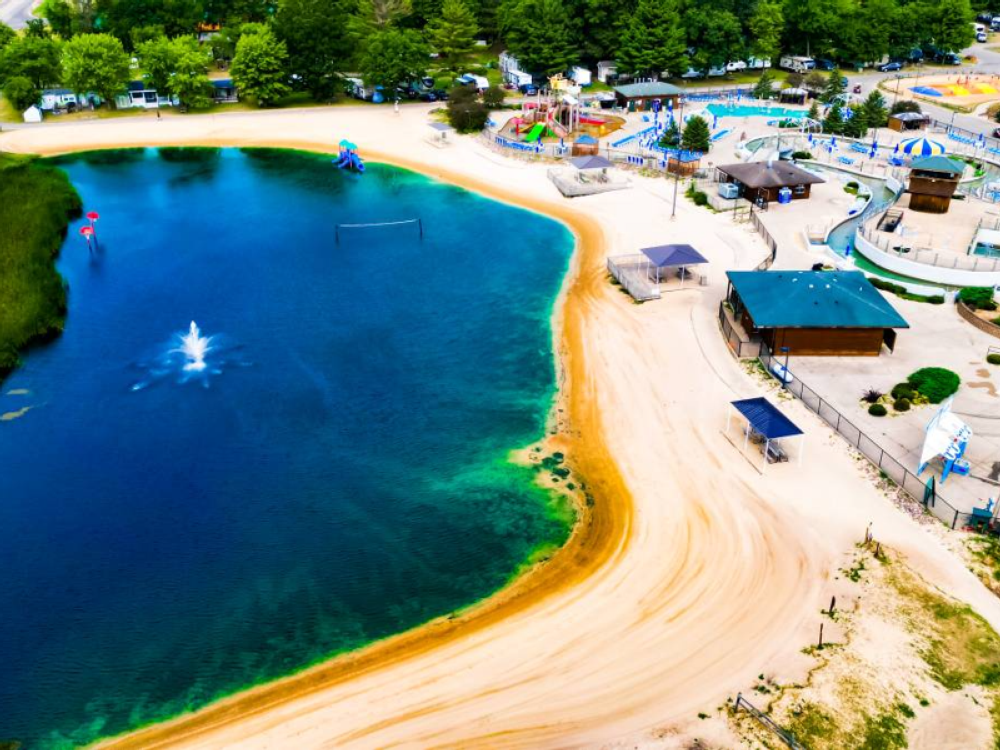 Aerial Photo of waterpark at Warrens Lodging