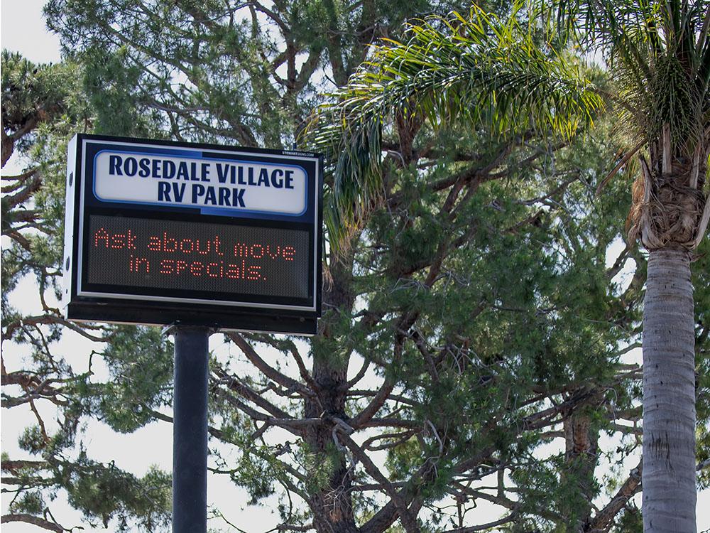 Entrance sign at ROSEDALE VILLAGE RV PARK