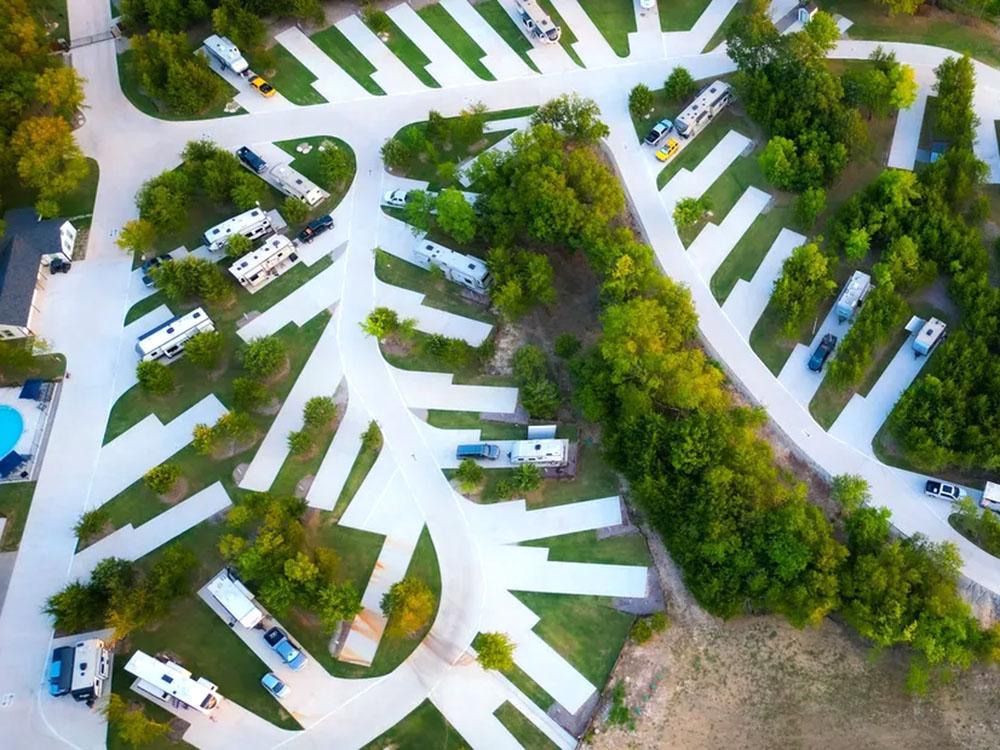 Aerial view of RV lots at SILO CREEK RV RESORT