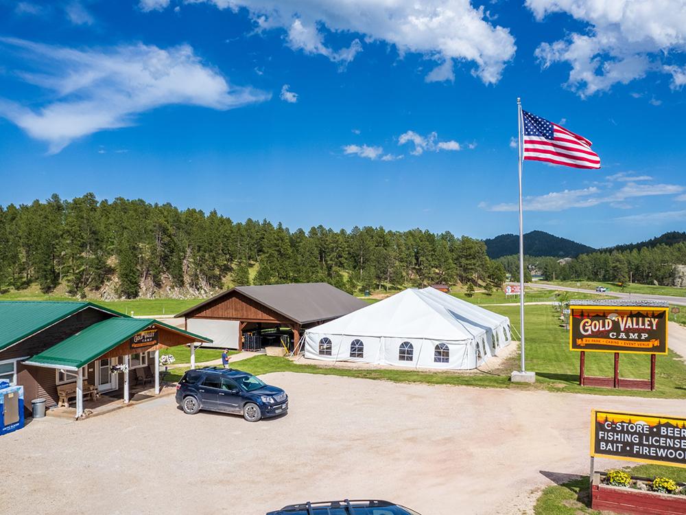 The pavilion and event tent at GOLD VALLEY CAMP