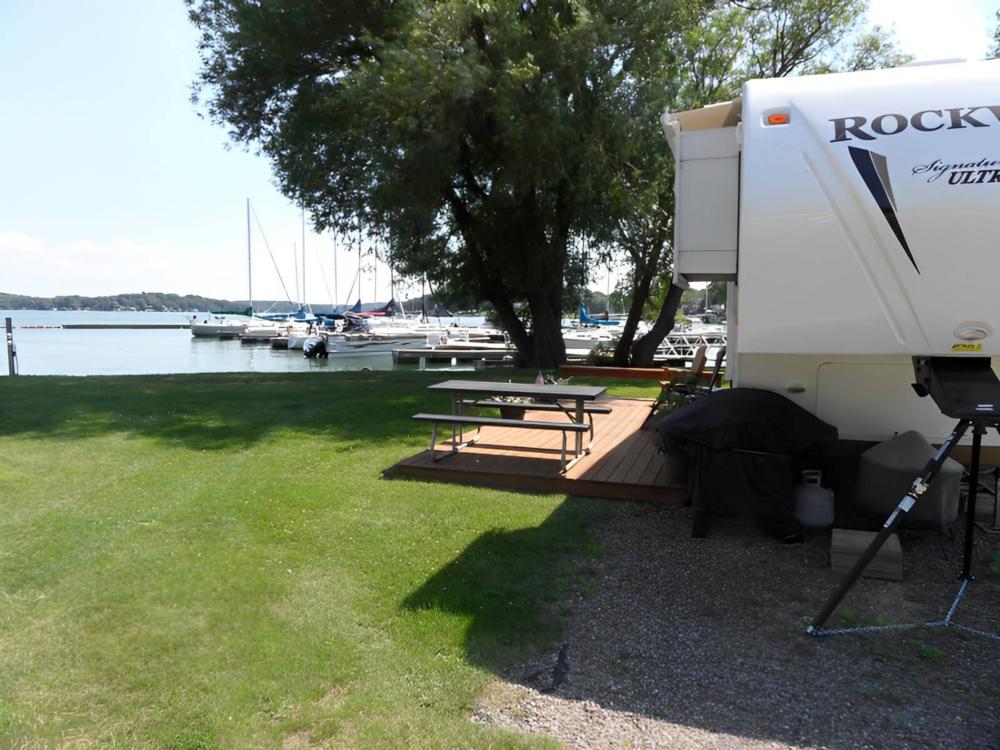 Parked trailer at site Fair Point Marina