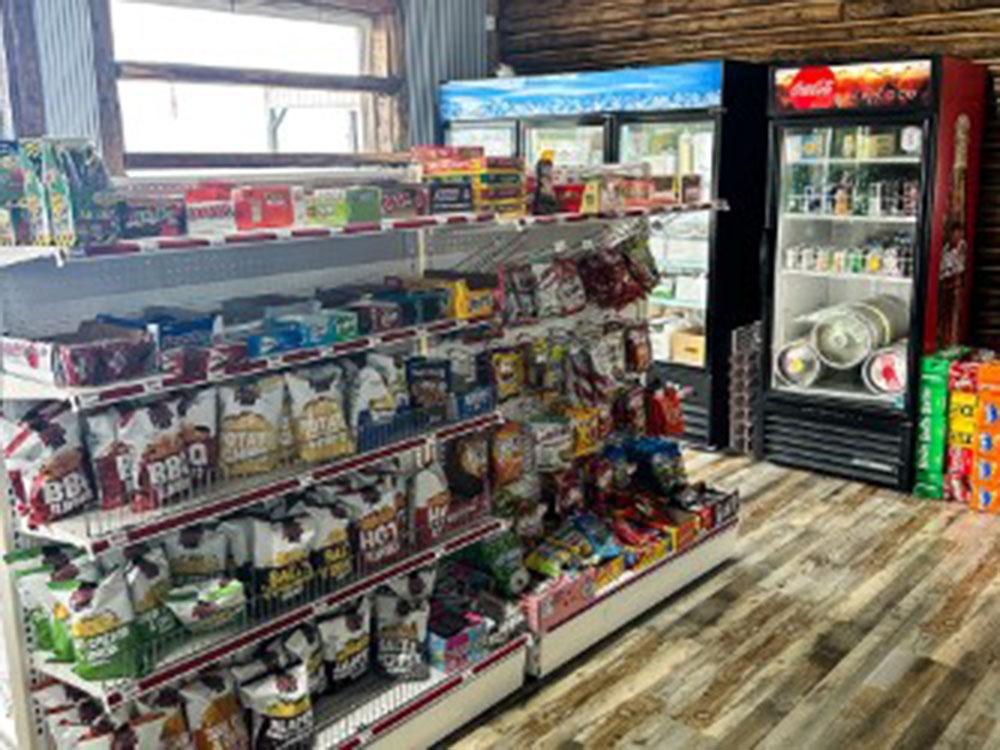 Campground store shelves at FRANK'S AT CANE HOLLOW RV PARK