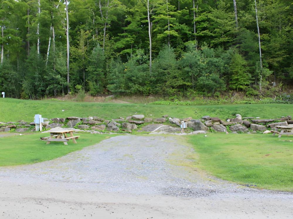 Open RV space near woods at site Bear Ridge Campground & Cottages