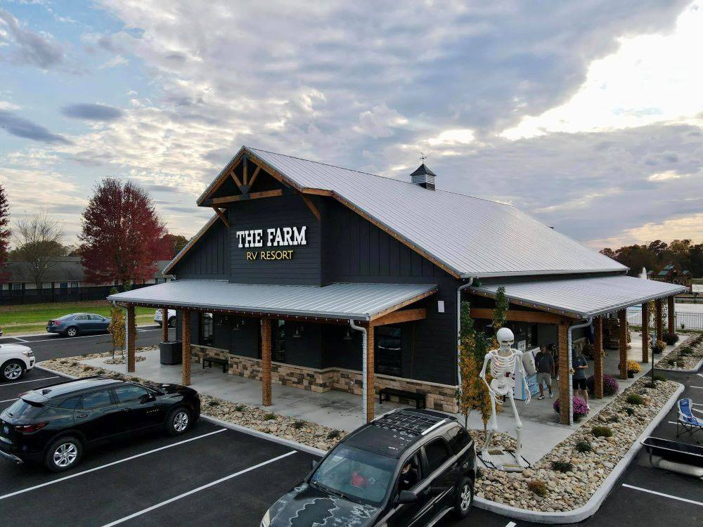 Exterior of the park office at The Farm RV Resort