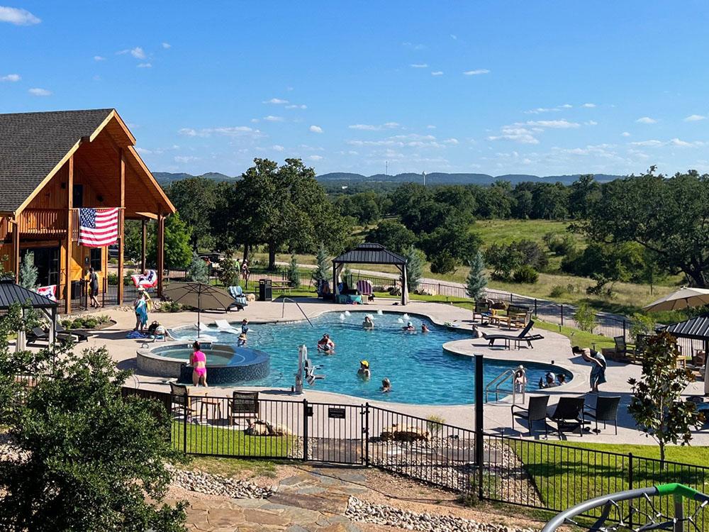 Aerial view of the pool at RIVER'S EDGE CAMPGROUND