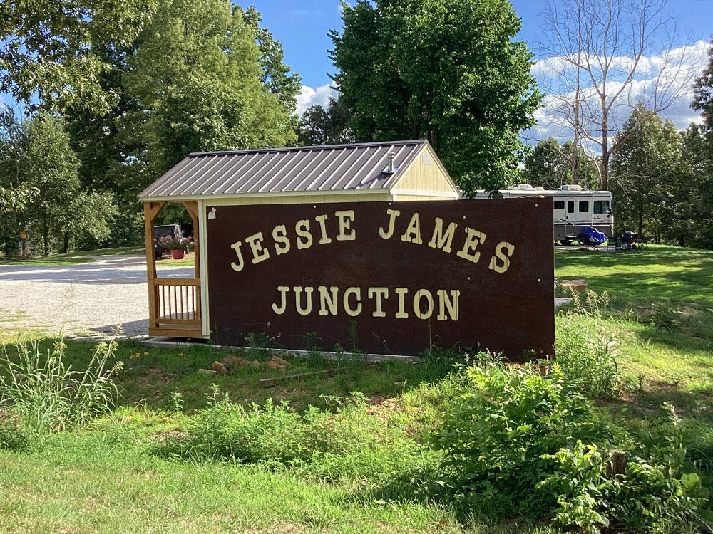 Entrance sign at JESSIE JAMES JUNCTION RV PARK