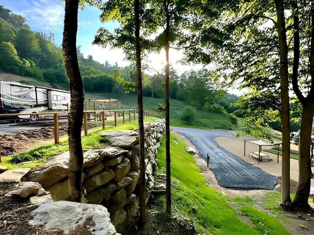 Tiered, landscaped RV sites at The Barlow RV Park