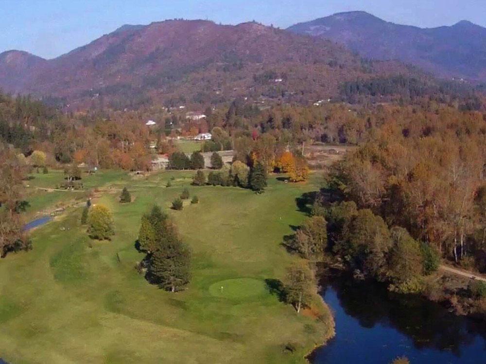 Aerial view of the waterfront at APPLEGATE RV RESORT