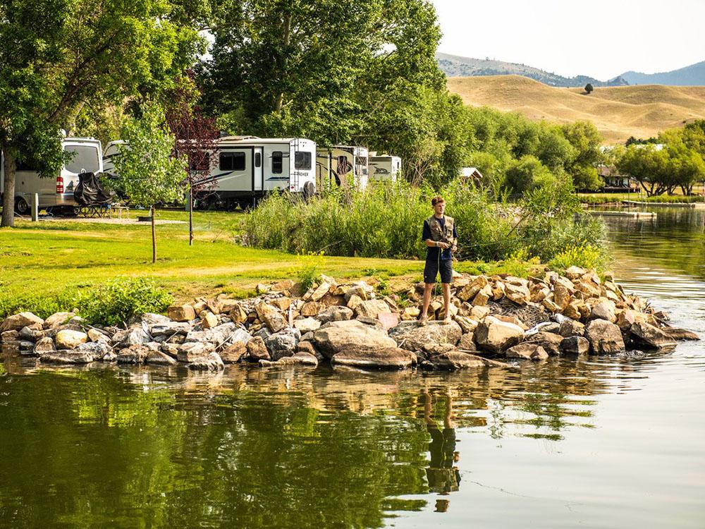 Waterfront fishing at LAKESHORE CABINS AND CAMPGROUND