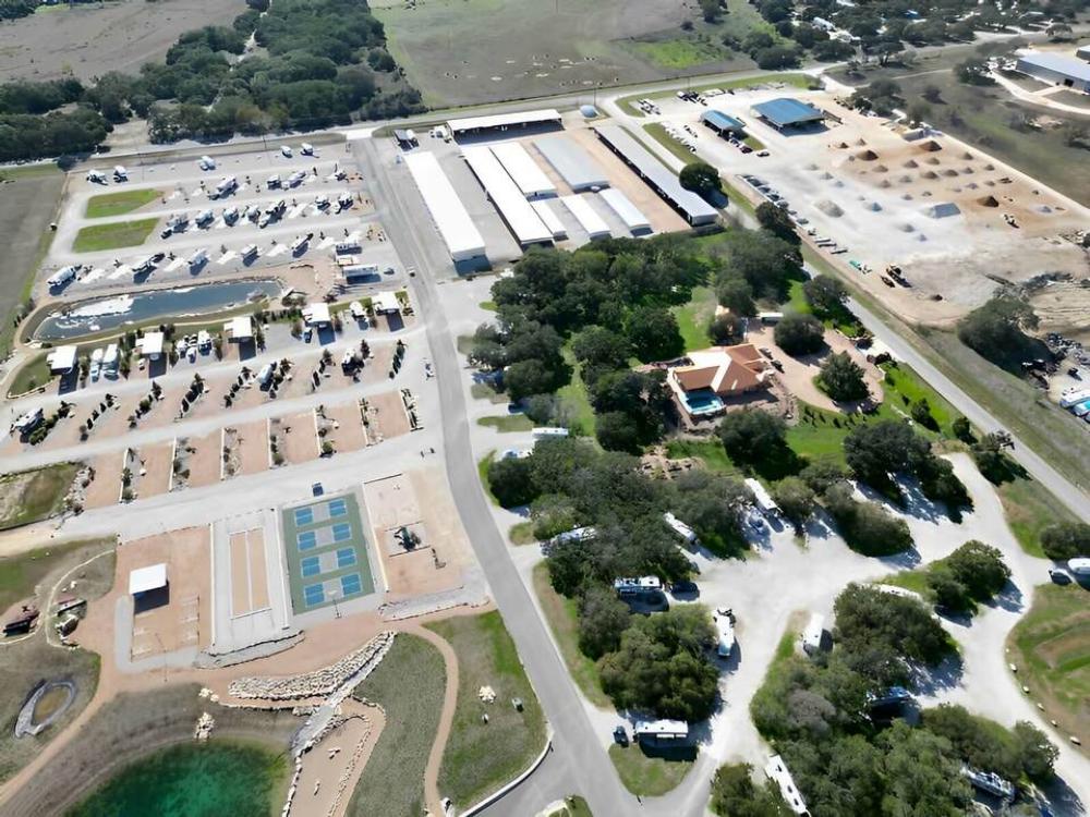 Aerial view of sites and park grounds at Terraqueous RV Resort