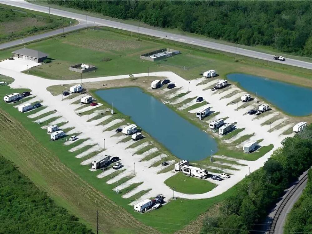 Aerial view of sites and grounds at Serenity Ponds RV Resort
