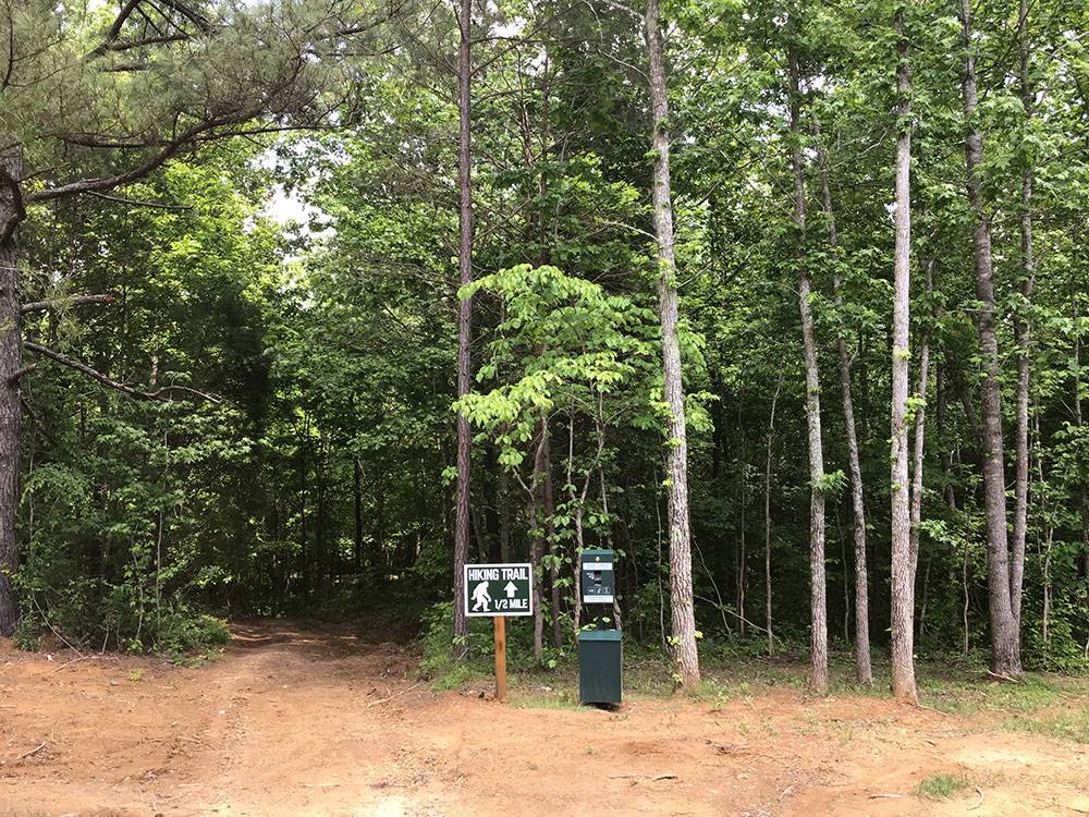 Entrance to a hiking trail in the trees