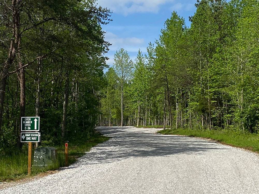 A road leading to sites and dump station