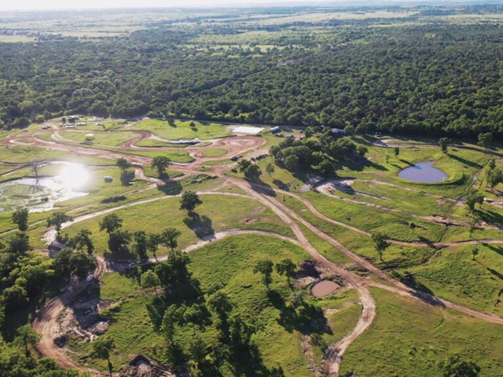 Aerial view of driving course with trees