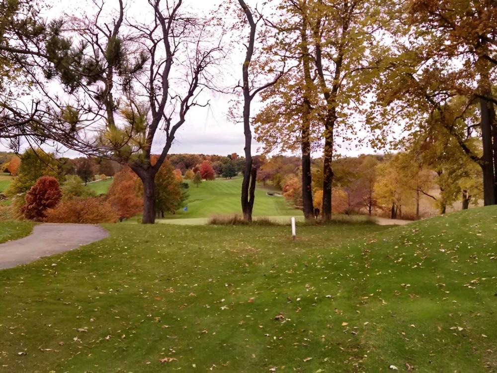 Open RV space with fall trees at Sweet Minihaha Campground
