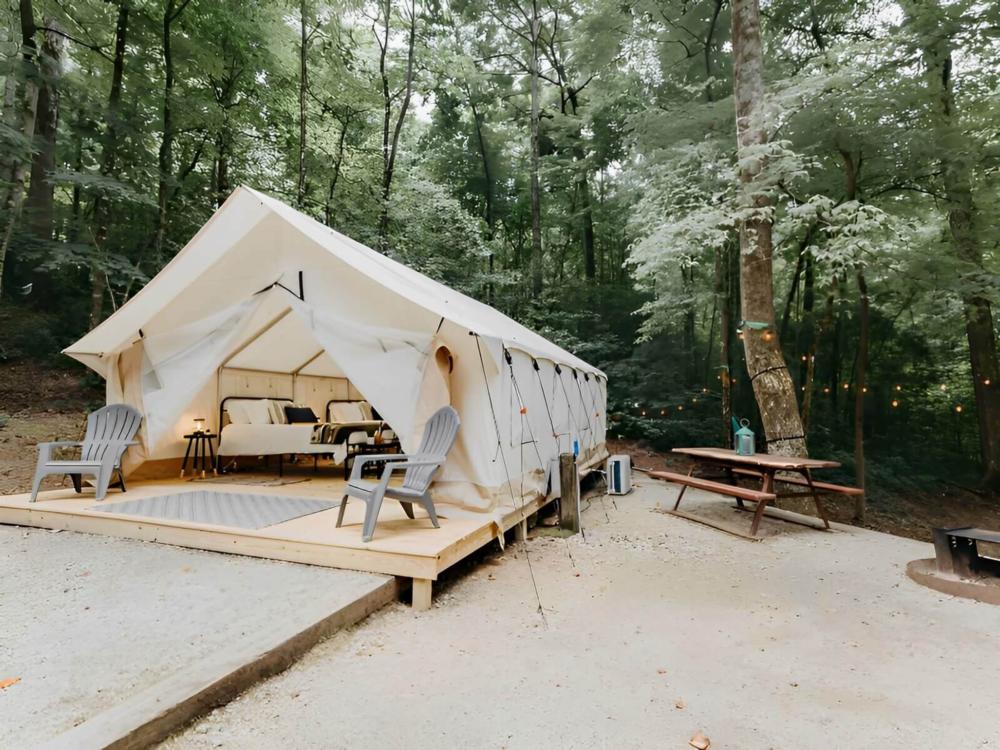 Inside look at glamping tent at Timberline Glamping at Naples