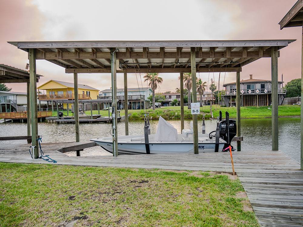 Covered area to dock a boat at Firefly Resort Coastal Bend