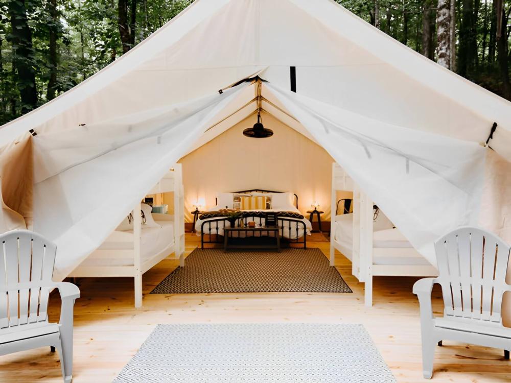 Inside look at tent at Timberline Glamping at Unicoi State Park