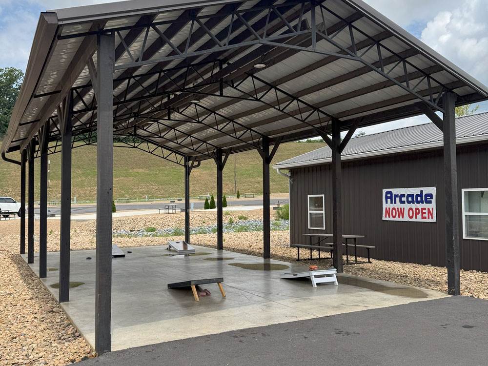 The pavilion with cornhole