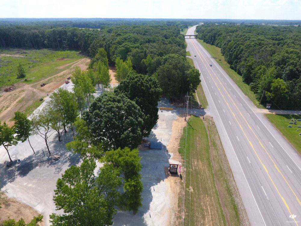 Aerial view of the road near the park at Natchez RV Park