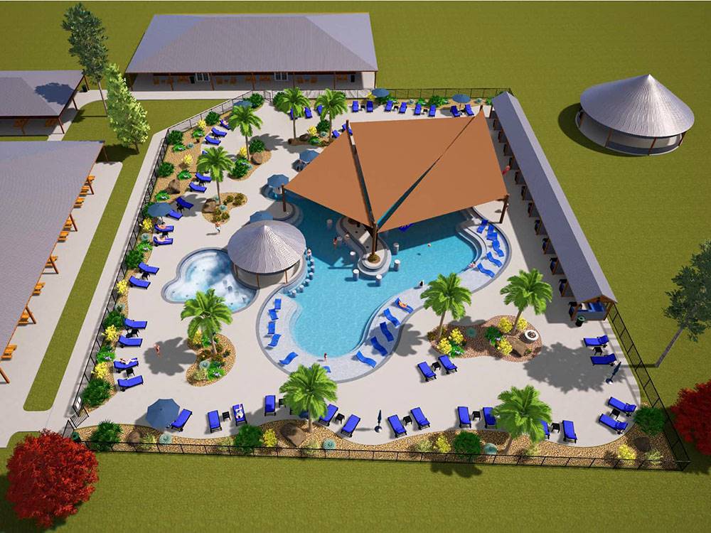 Aerial rendering of pool at Lagoon Ranch RV Resort