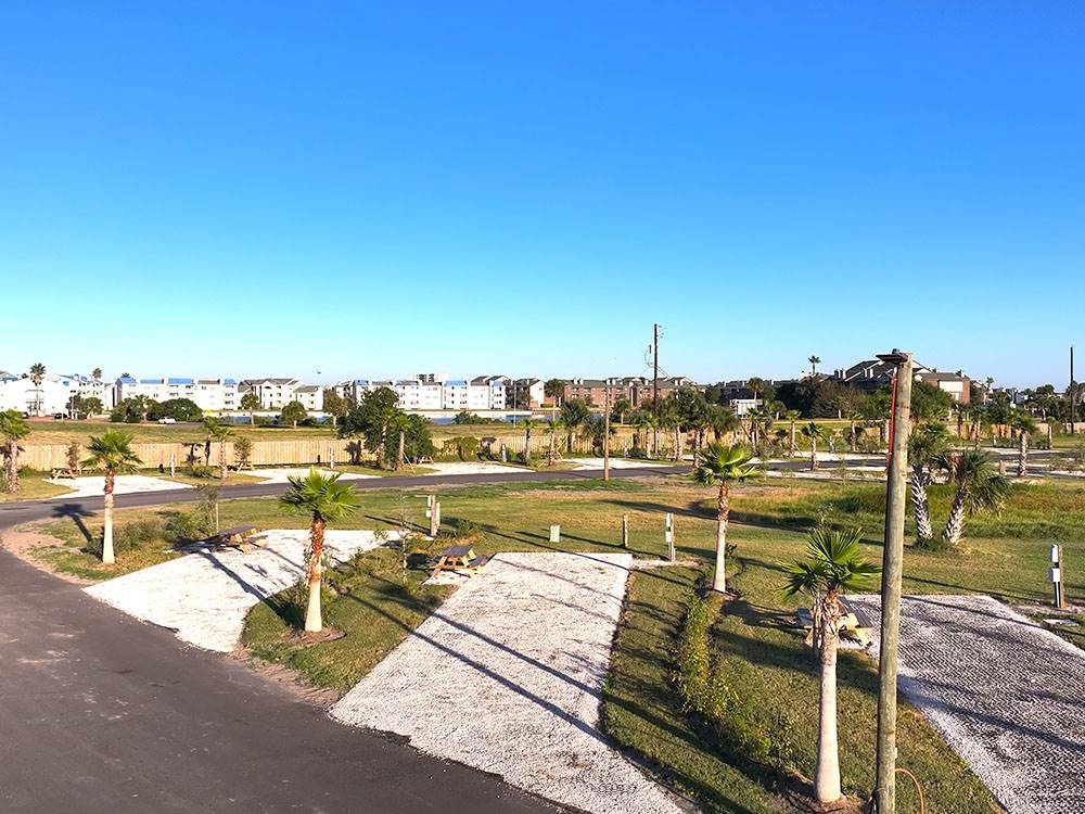 Sites surrounded by grass at Galveston Island RV Park