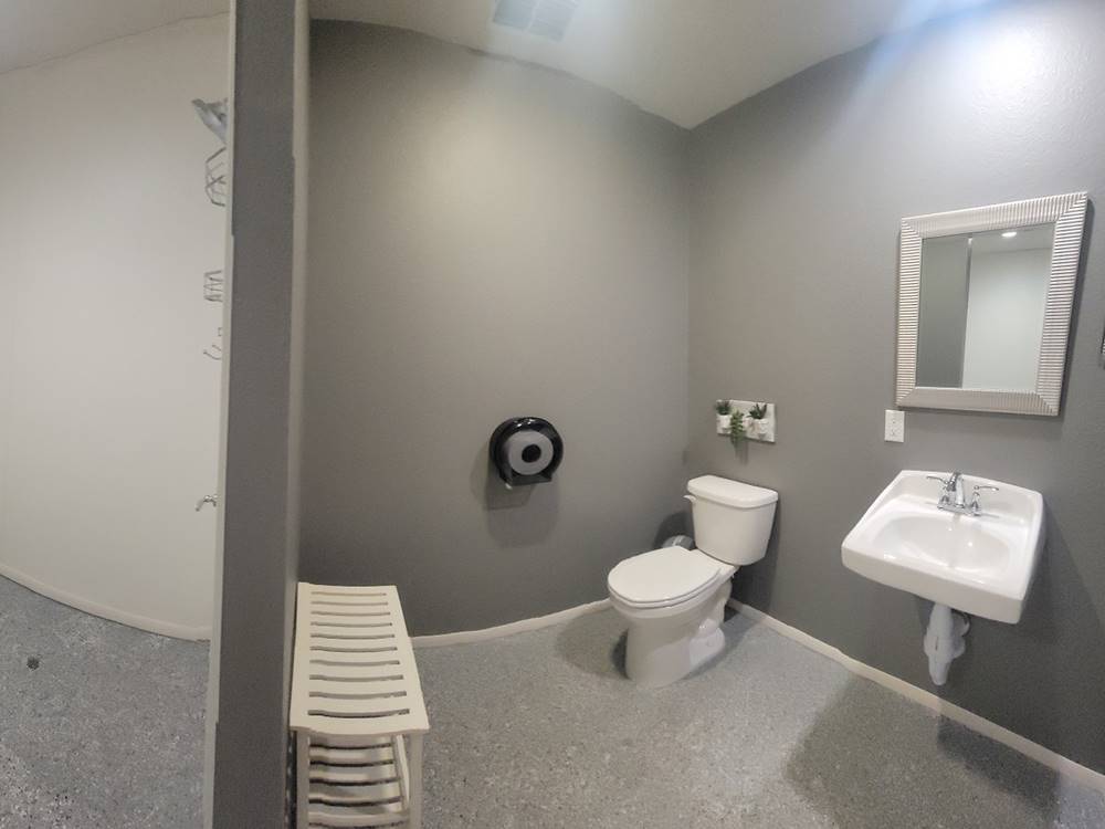 The inside of the restroom at The Escapes RV Park & Storage