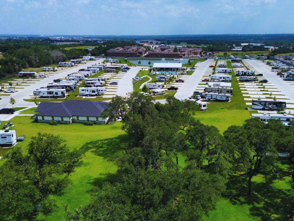 Birdseye view of the park at LHTX RV Resort