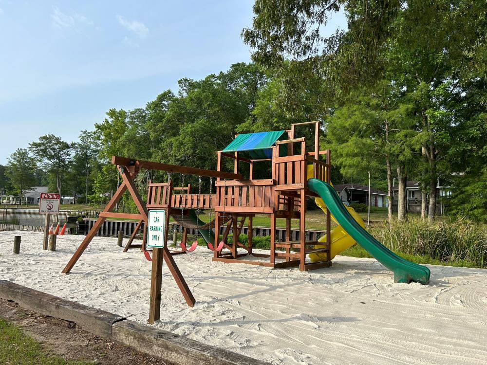 A play structure at the playground at Mill Creek Marina & Campground