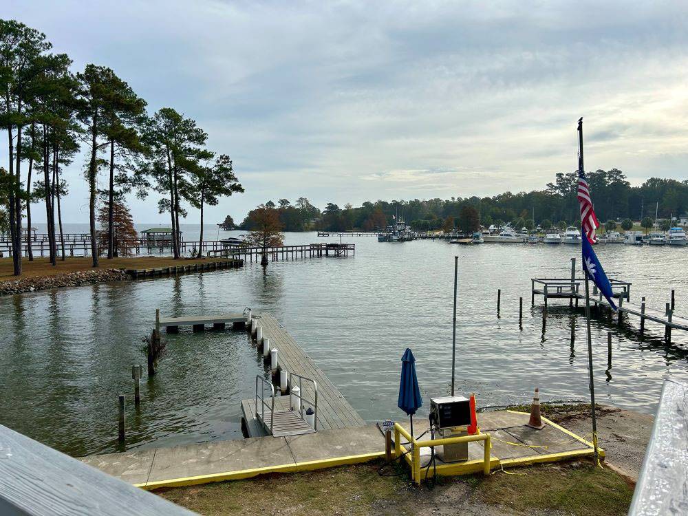 Boat slips and docks at the lake at Mill Creek Marina & Campground