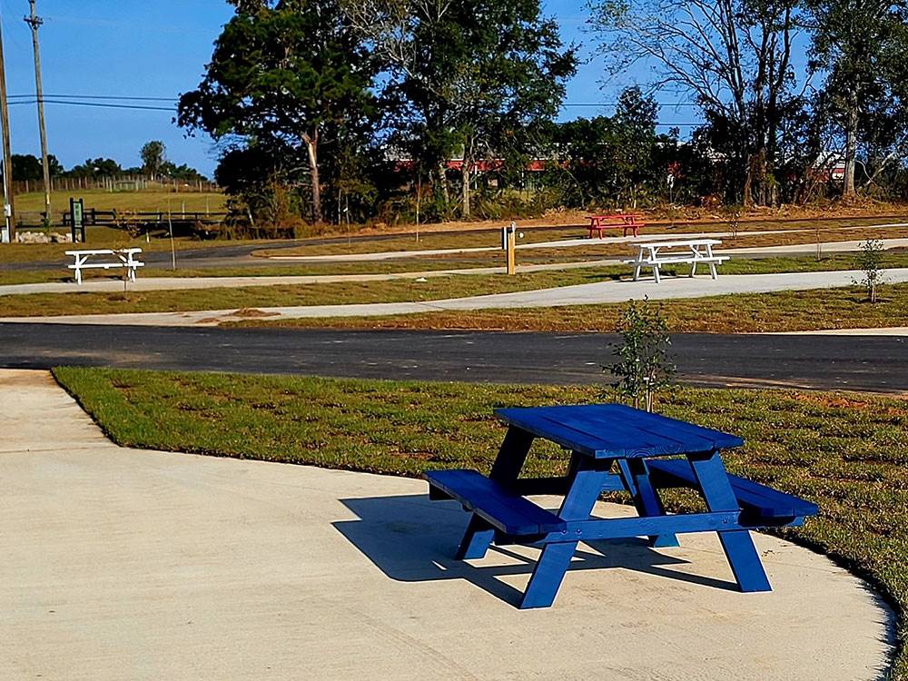 Patio area with picnic table at site at Summer Breeze RV Park