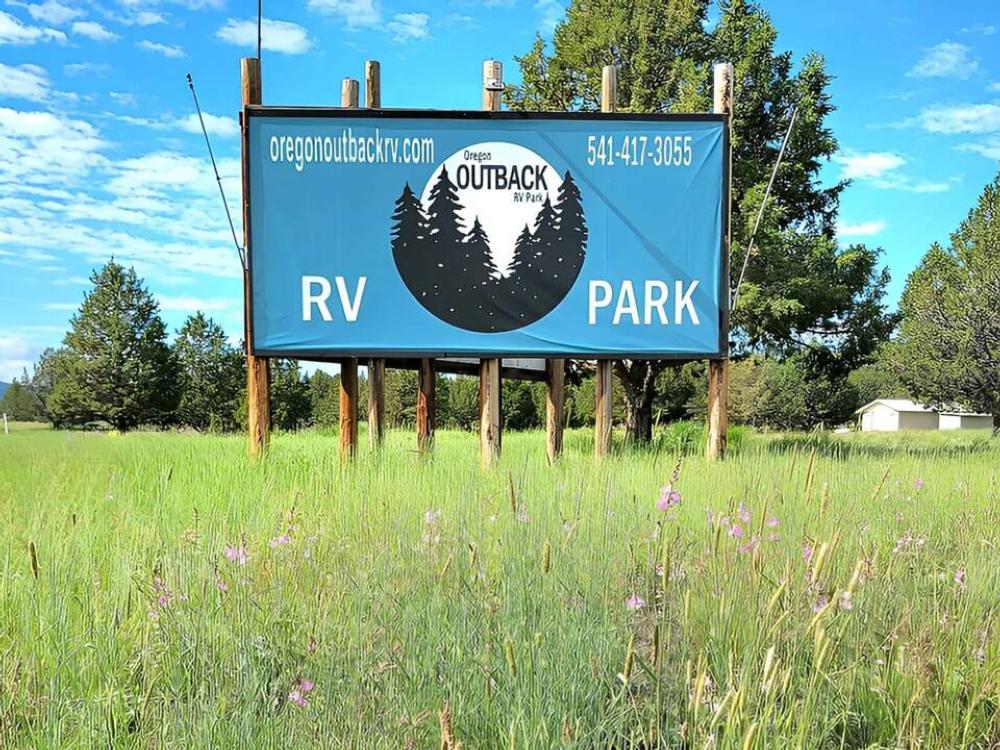 View of Oregon Outback RV Park sign