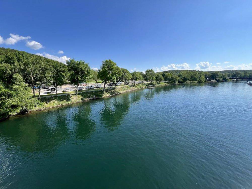 Waterfront aerial view at Lakeshore RV Park