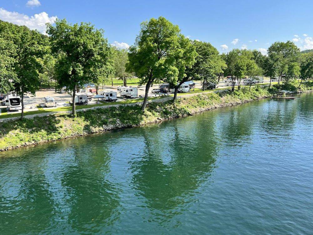 View of waterfront RVs at Lakeshore RV Park