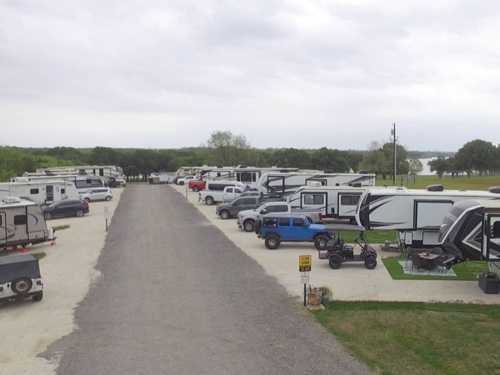 A road leading to RV sites at Waterfront Hideaway Ranch