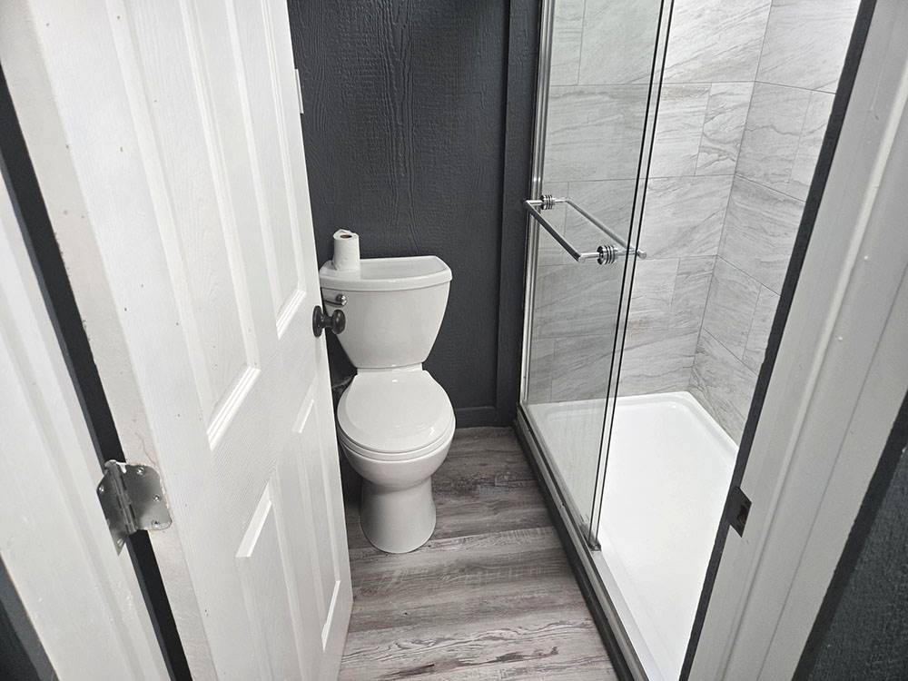 A toilet and shower