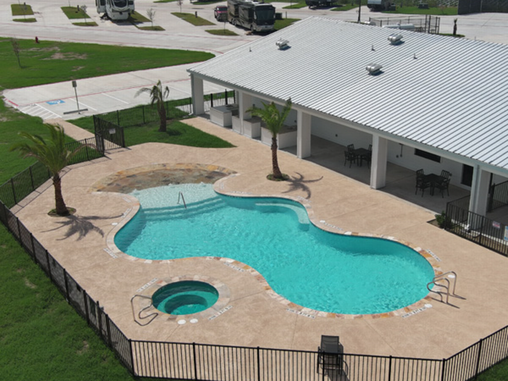 View of the pool at Community RV Resorts Corpus Christi